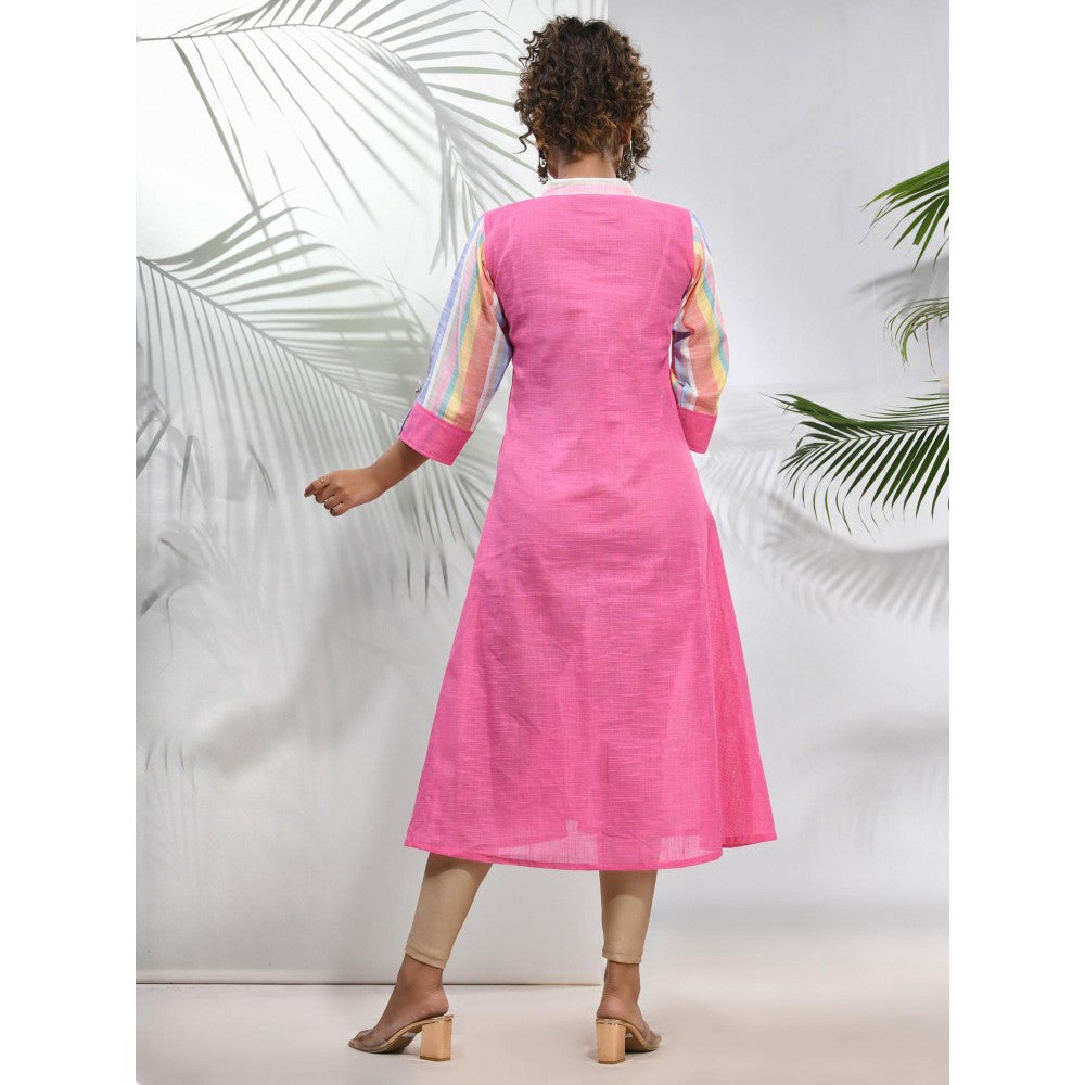 CHARUKRITI Pink Cotton A-Line Kurta