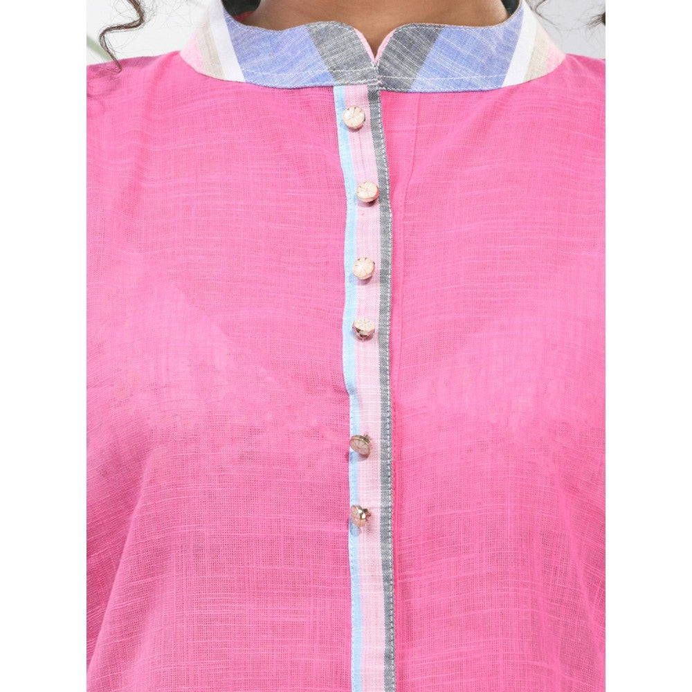 CHARUKRITI Pink Cotton A-Line Kurta