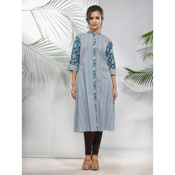 CHARUKRITI White Cotton Printed A-Line Kurta