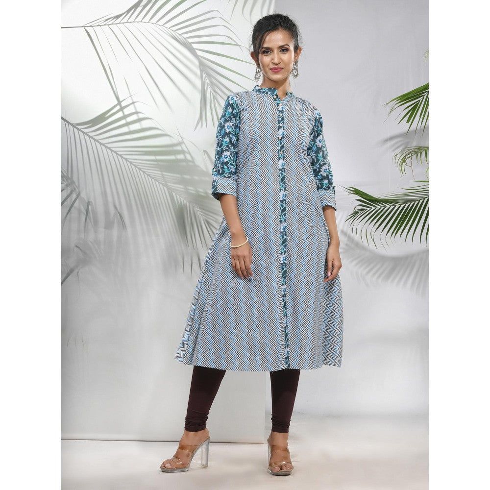 CHARUKRITI White Cotton Printed A-Line Kurta