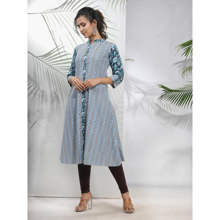 CHARUKRITI White Cotton Printed A-Line Kurta