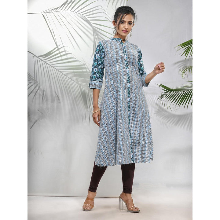 CHARUKRITI White Cotton Printed A-Line Kurta