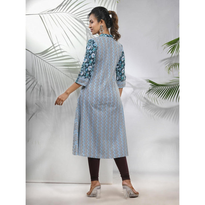 CHARUKRITI White Cotton Printed A-Line Kurta