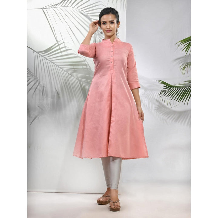 CHARUKRITI Peach Solid Cotton A-Line Kurta