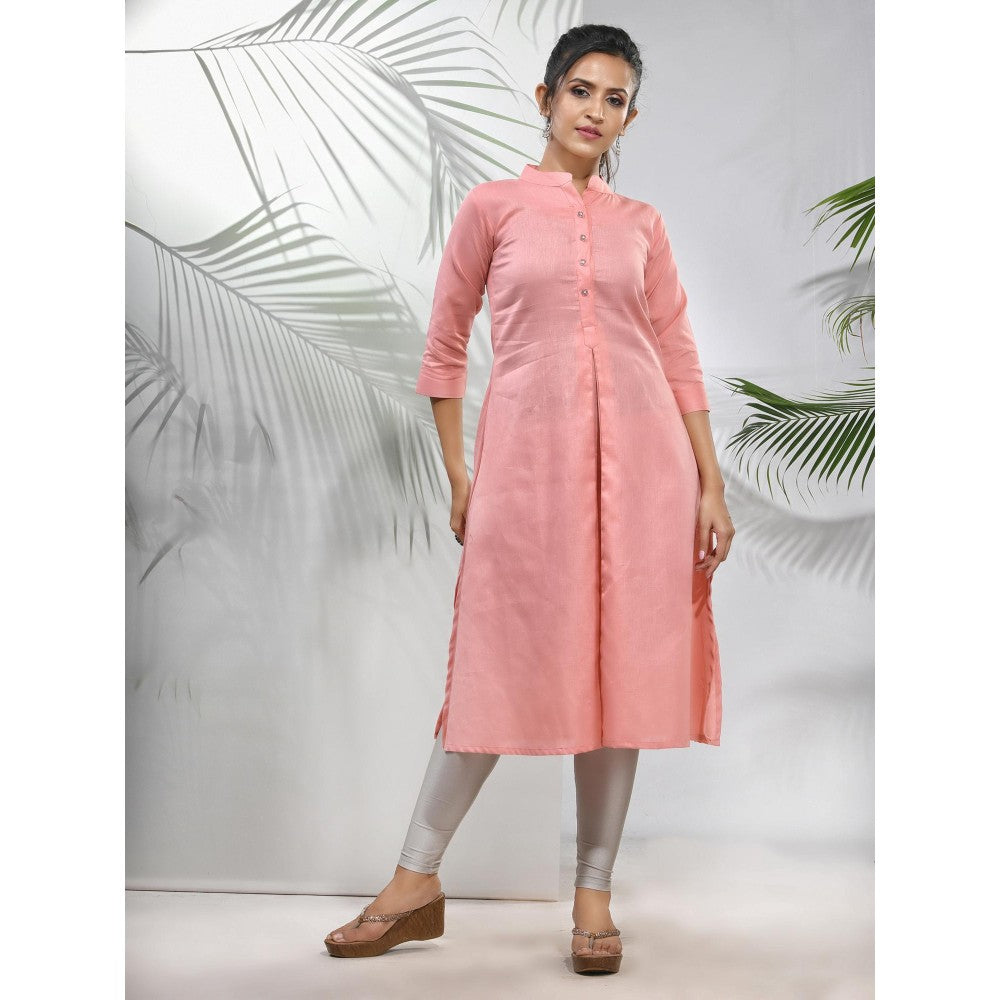 CHARUKRITI Peach Solid Cotton A-Line Kurta