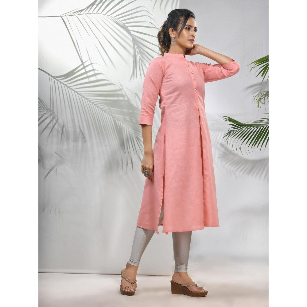 CHARUKRITI Peach Solid Cotton A-Line Kurta