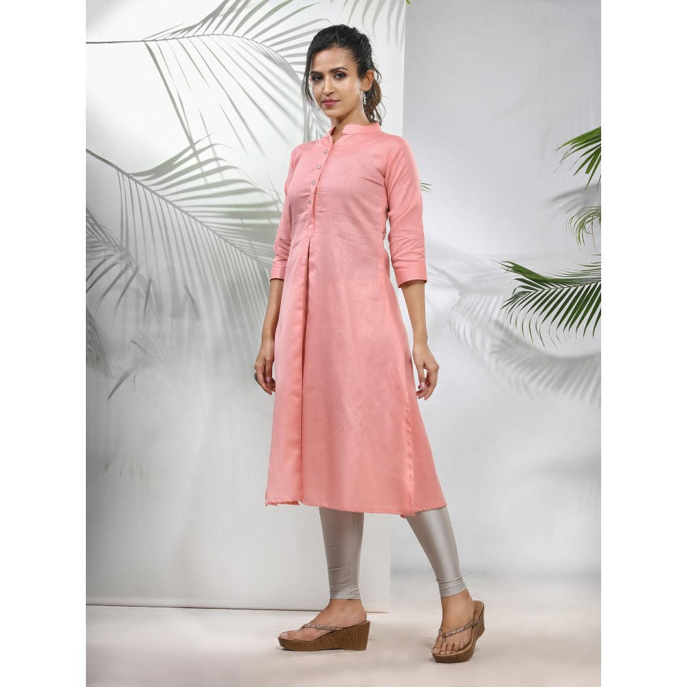 CHARUKRITI Peach Solid Cotton A-Line Kurta