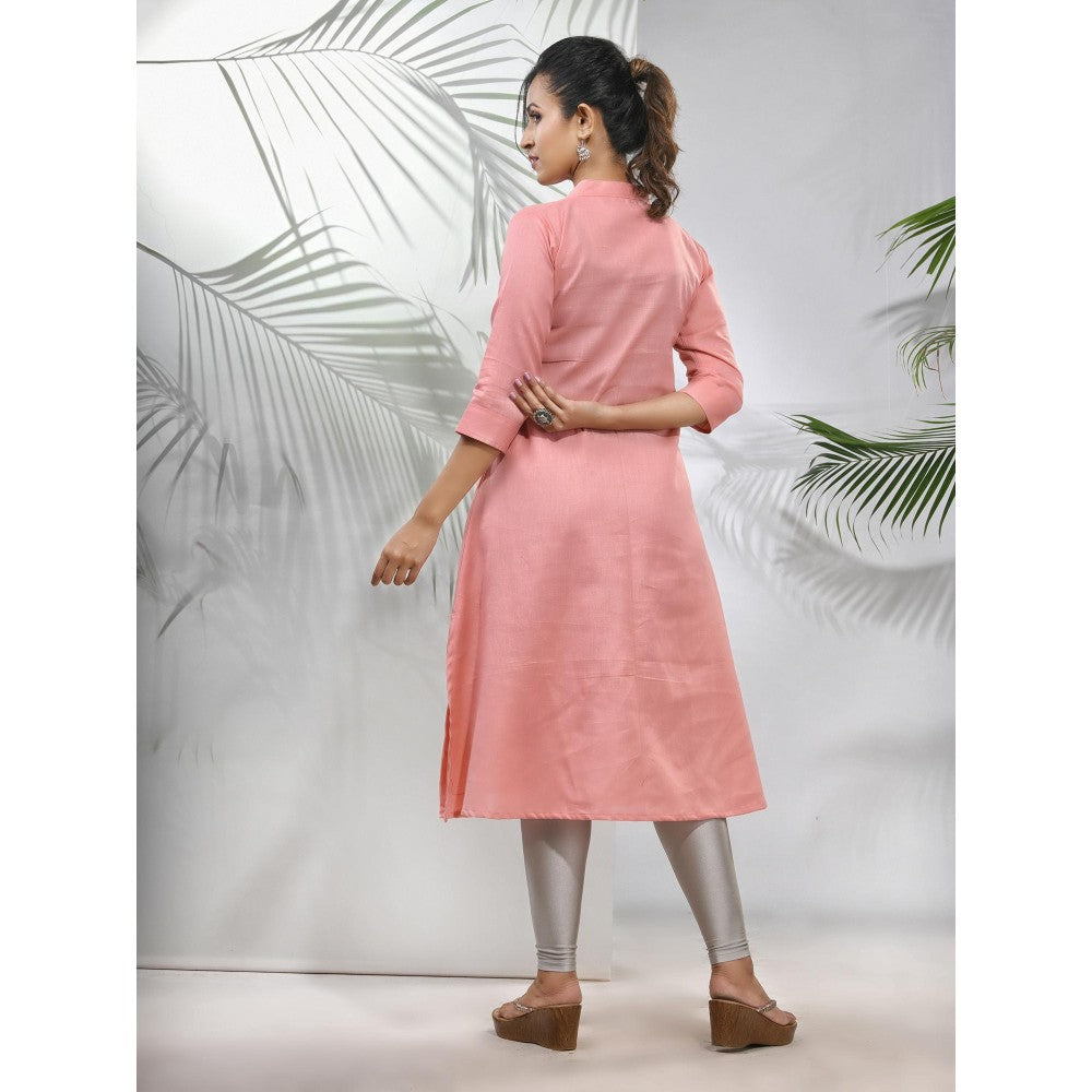 CHARUKRITI Peach Solid Cotton A-Line Kurta