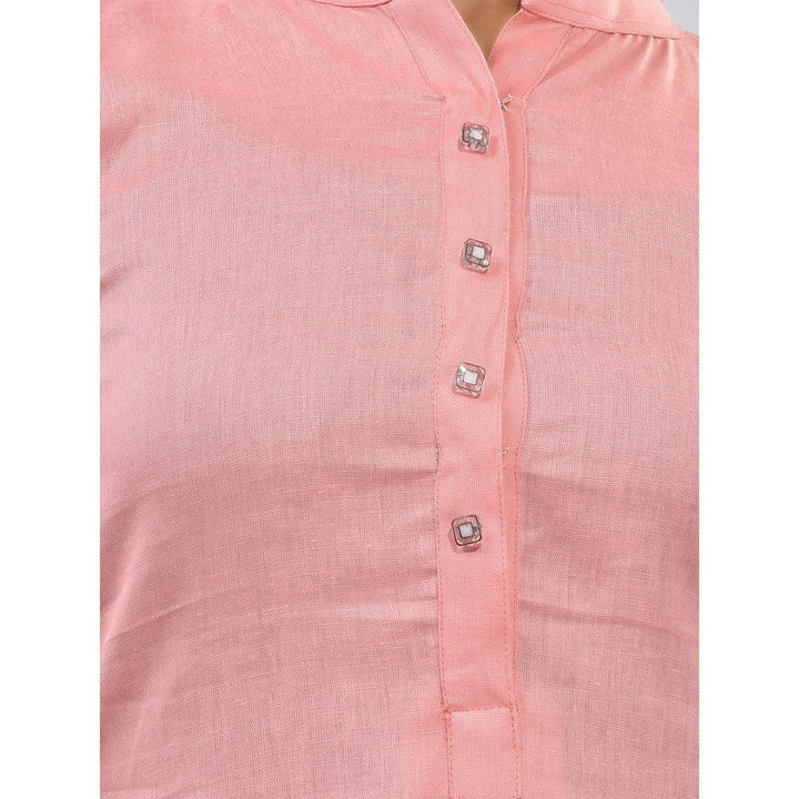 CHARUKRITI Peach Solid Cotton A-Line Kurta