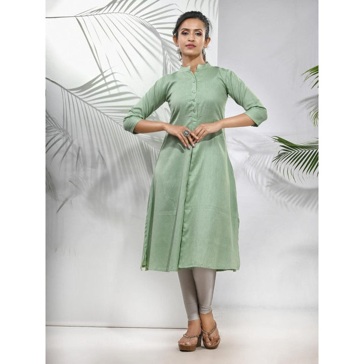 CHARUKRITI Pistachio Green Solid Cotton A-Line Kurta