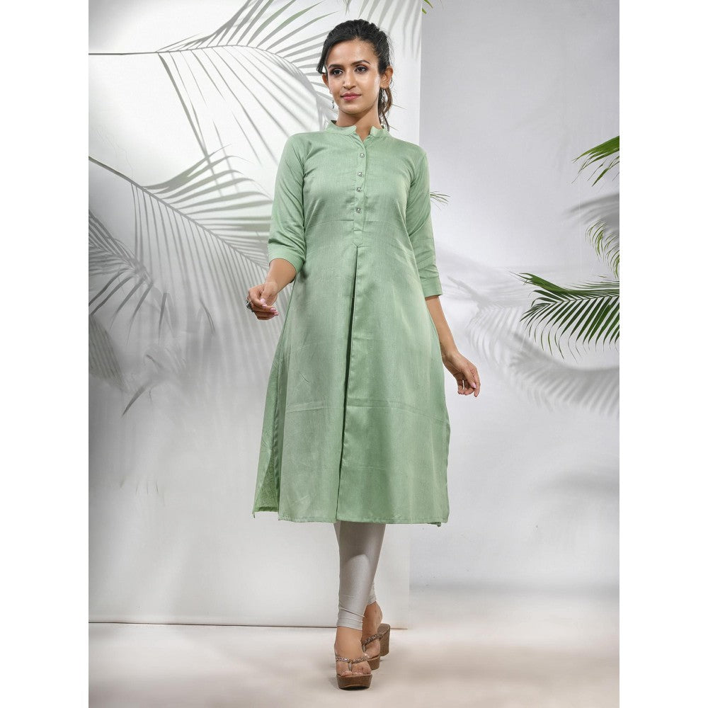 CHARUKRITI Pistachio Green Solid Cotton A-Line Kurta