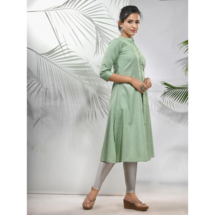 CHARUKRITI Pistachio Green Solid Cotton A-Line Kurta