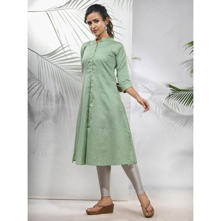 CHARUKRITI Pistachio Green Solid Cotton A-Line Kurta