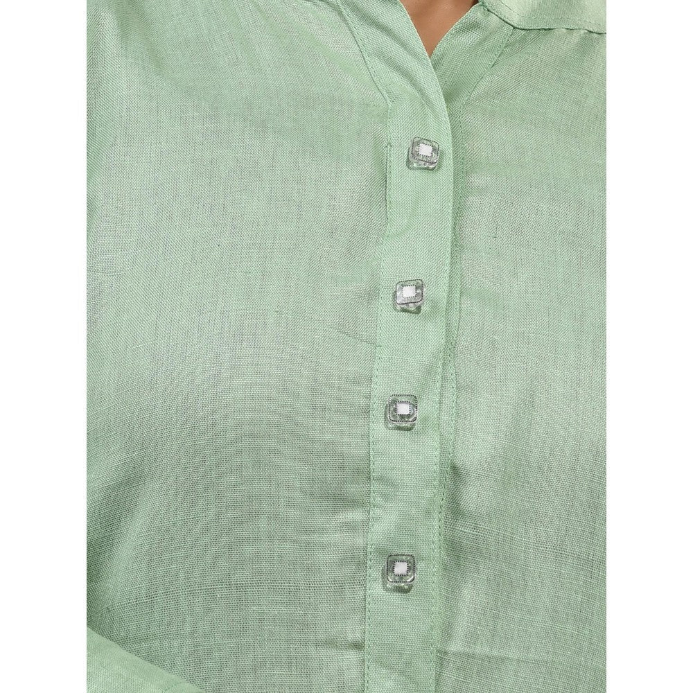 CHARUKRITI Pistachio Green Solid Cotton A-Line Kurta