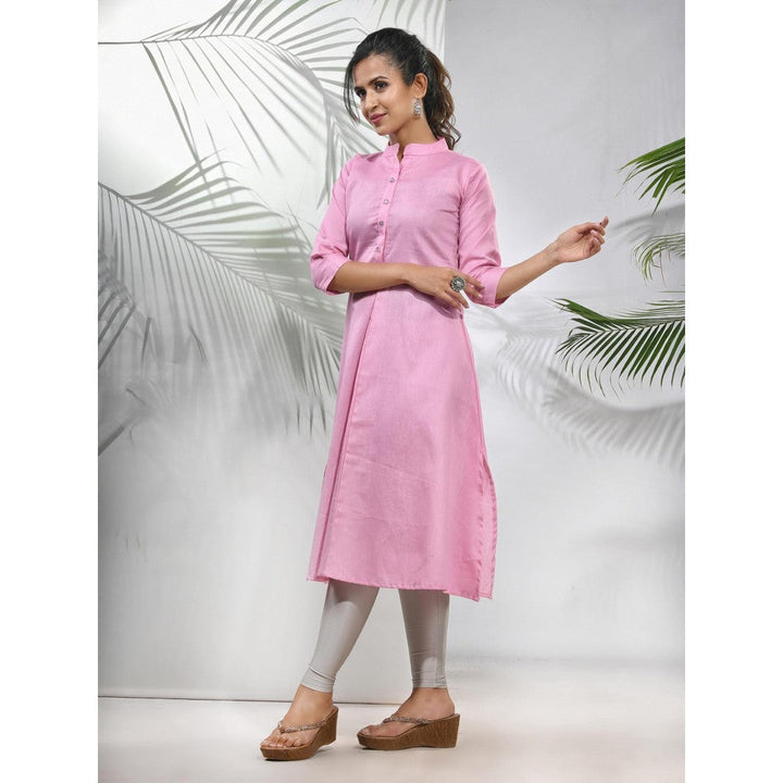 CHARUKRITI Baby Pink Solid Cotton A-Line Kurta