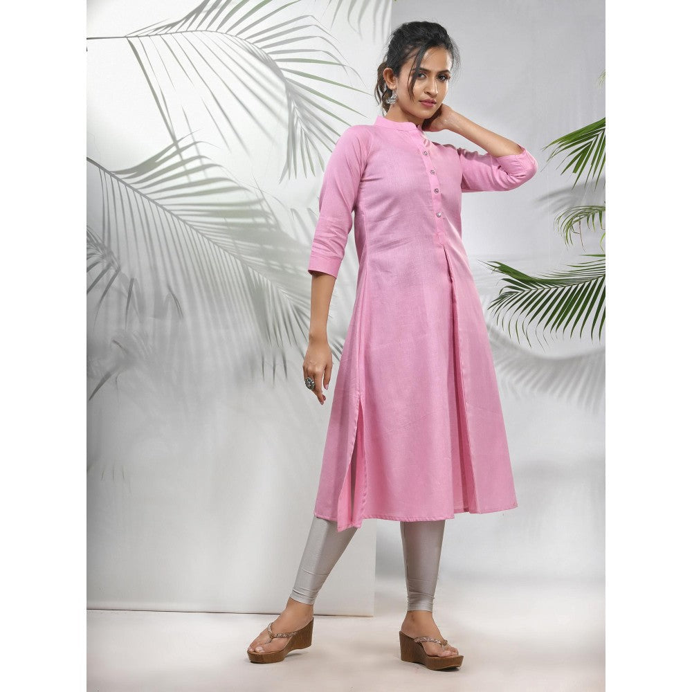 CHARUKRITI Baby Pink Solid Cotton A-Line Kurta