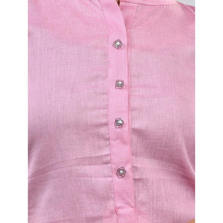 CHARUKRITI Baby Pink Solid Cotton A-Line Kurta