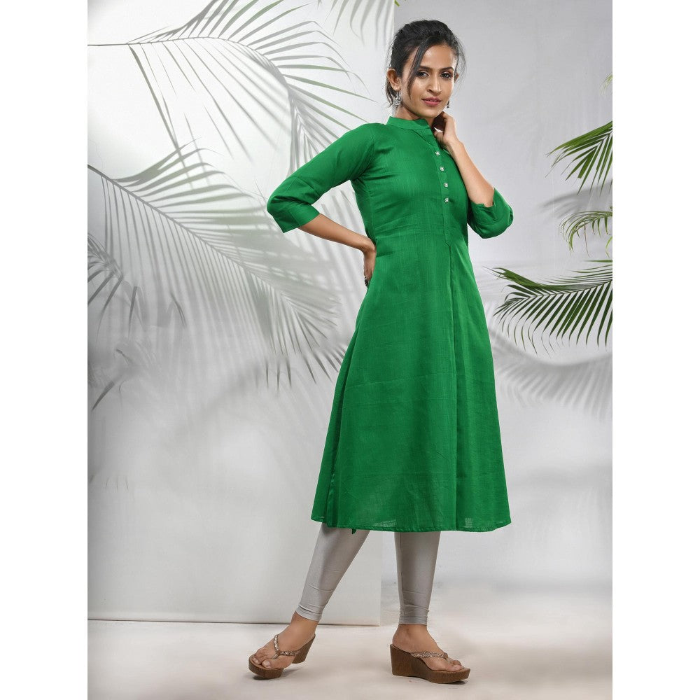 CHARUKRITI Green Solid Cotton A-Line Kurta