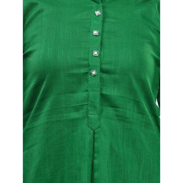 CHARUKRITI Green Solid Cotton A-Line Kurta