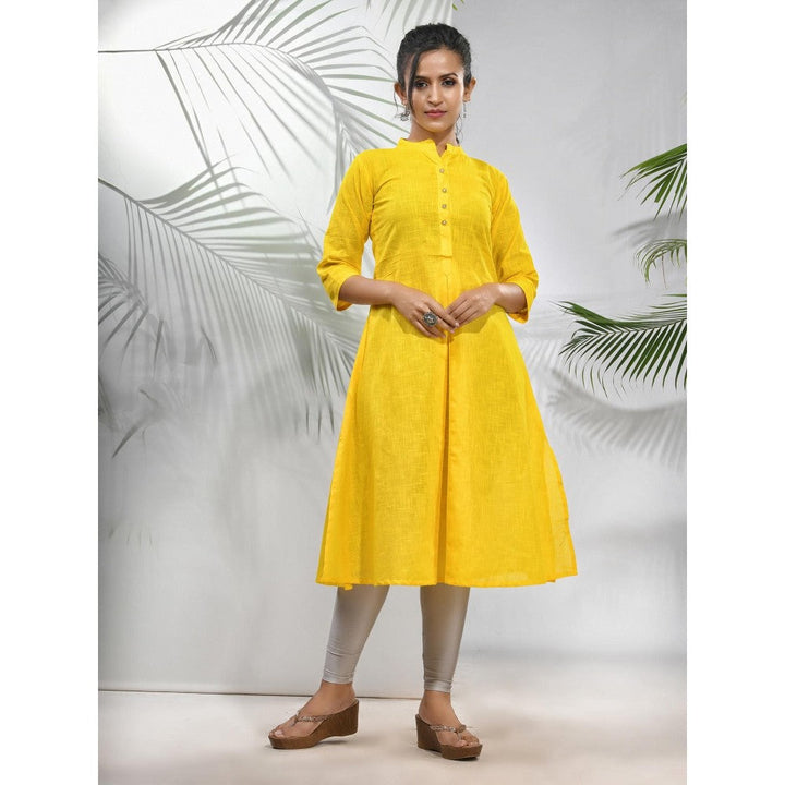 CHARUKRITI Yellow Solid Cotton A-Line Kurta