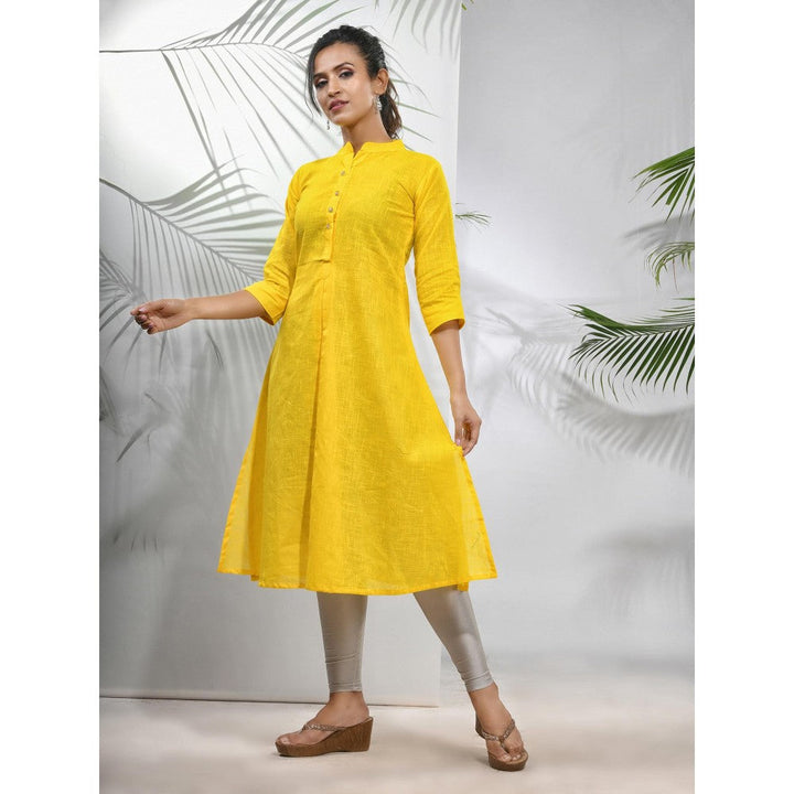 CHARUKRITI Yellow Solid Cotton A-Line Kurta