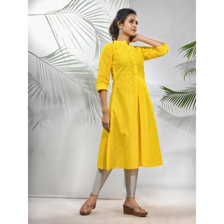 CHARUKRITI Yellow Solid Cotton A-Line Kurta