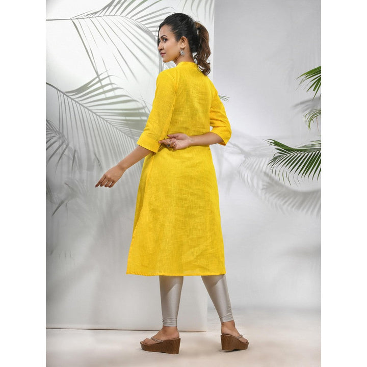 CHARUKRITI Yellow Solid Cotton A-Line Kurta