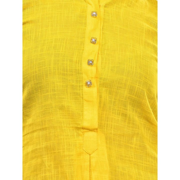 CHARUKRITI Yellow Solid Cotton A-Line Kurta