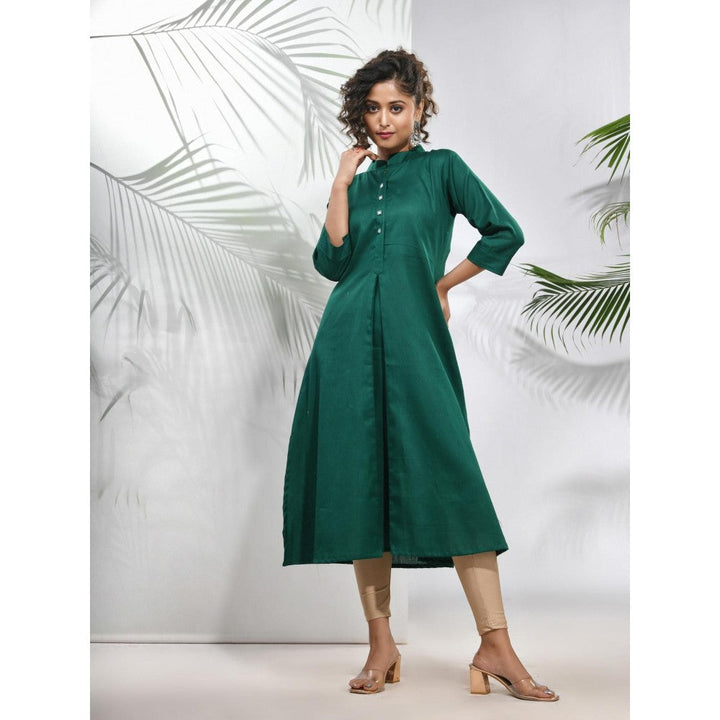 CHARUKRITI Green Solid Cotton A-Line Kurta