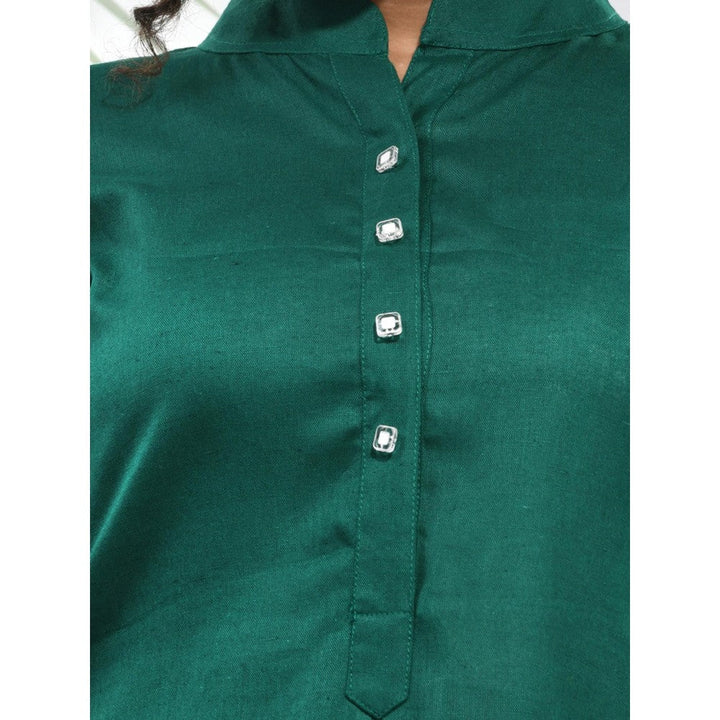 CHARUKRITI Green Solid Cotton A-Line Kurta