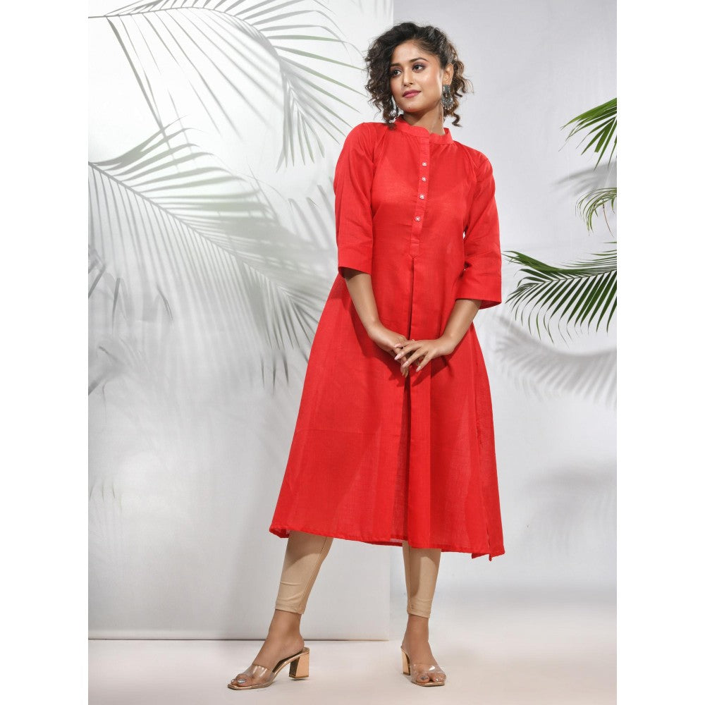 CHARUKRITI Red Solid Cotton A-Line Kurta