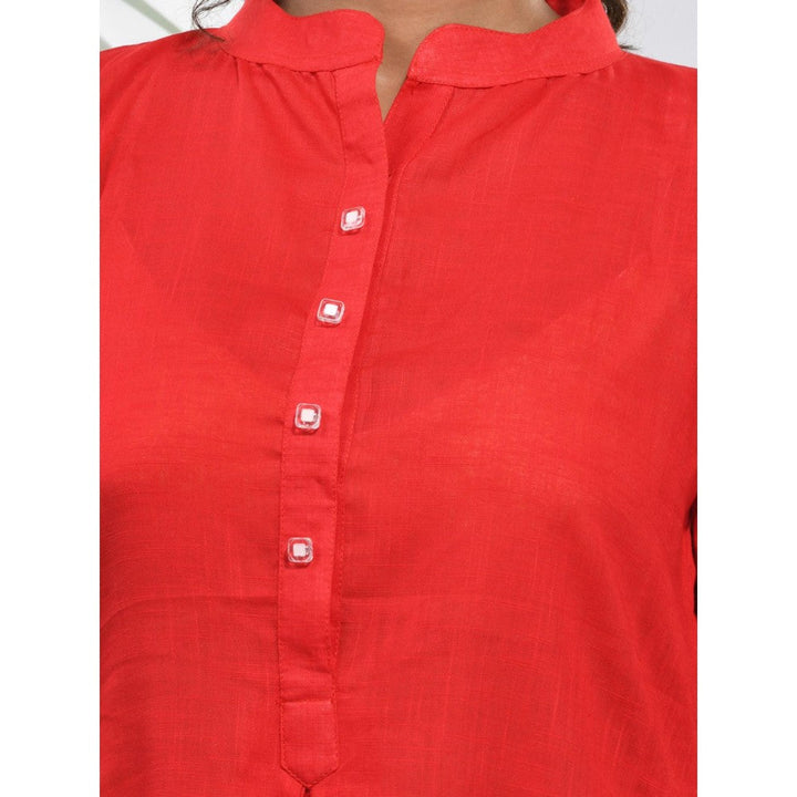 CHARUKRITI Red Solid Cotton A-Line Kurta