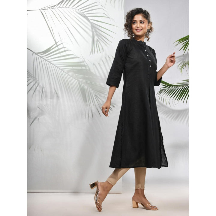 CHARUKRITI Black Solid Cotton A-Line Kurta