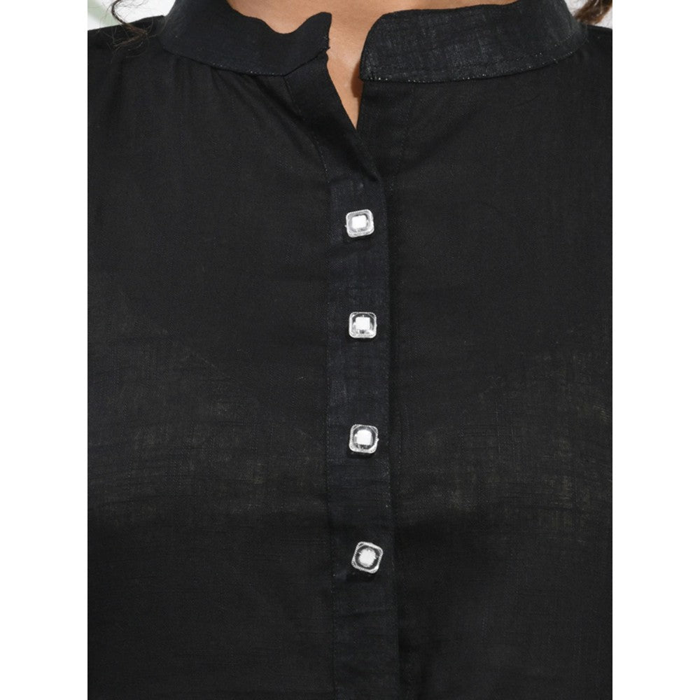 CHARUKRITI Black Solid Cotton A-Line Kurta