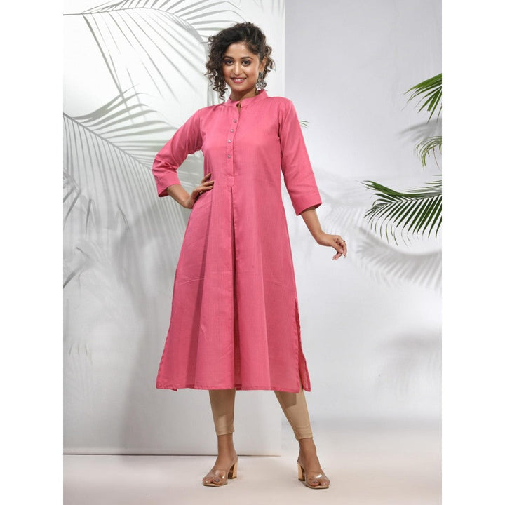 CHARUKRITI Pink Solid Cotton A-Line Kurta