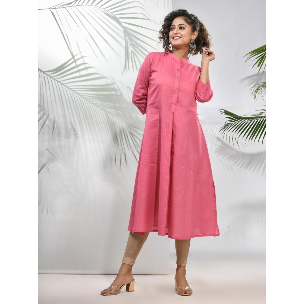 CHARUKRITI Pink Solid Cotton A-Line Kurta