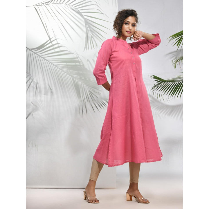 CHARUKRITI Pink Solid Cotton A-Line Kurta