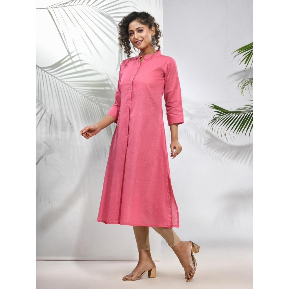 CHARUKRITI Pink Solid Cotton A-Line Kurta