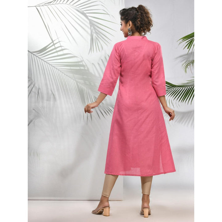 CHARUKRITI Pink Solid Cotton A-Line Kurta