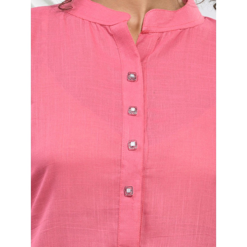 CHARUKRITI Pink Solid Cotton A-Line Kurta