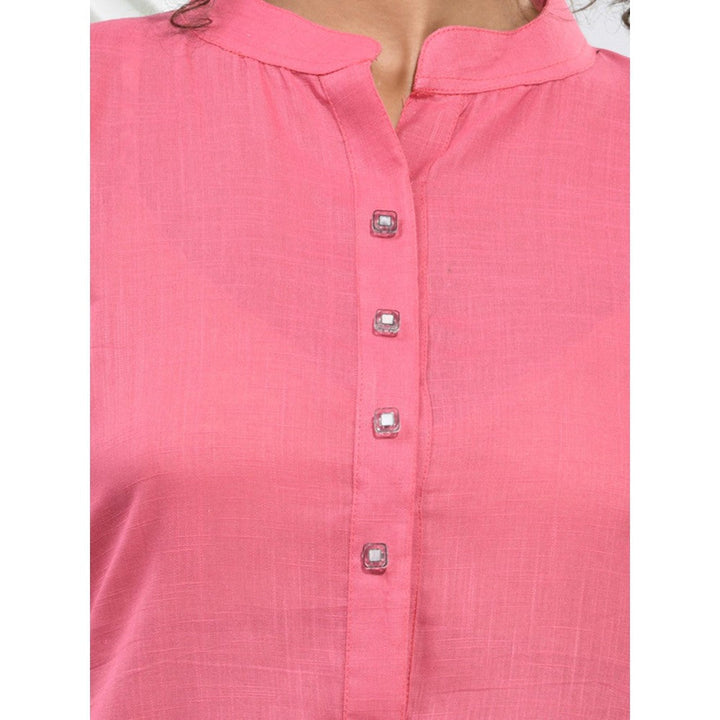 CHARUKRITI Pink Solid Cotton A-Line Kurta