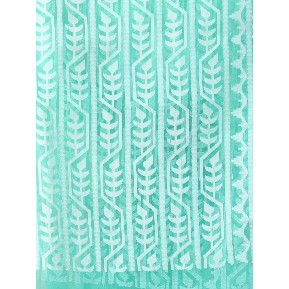 CHARUKRITI Sea Green Muslin Jamdani Designs Saree with Unstitched Blouse