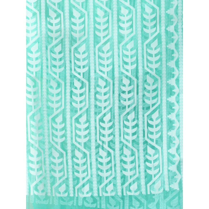 CHARUKRITI Sea Green Muslin Jamdani Designs Saree with Unstitched Blouse