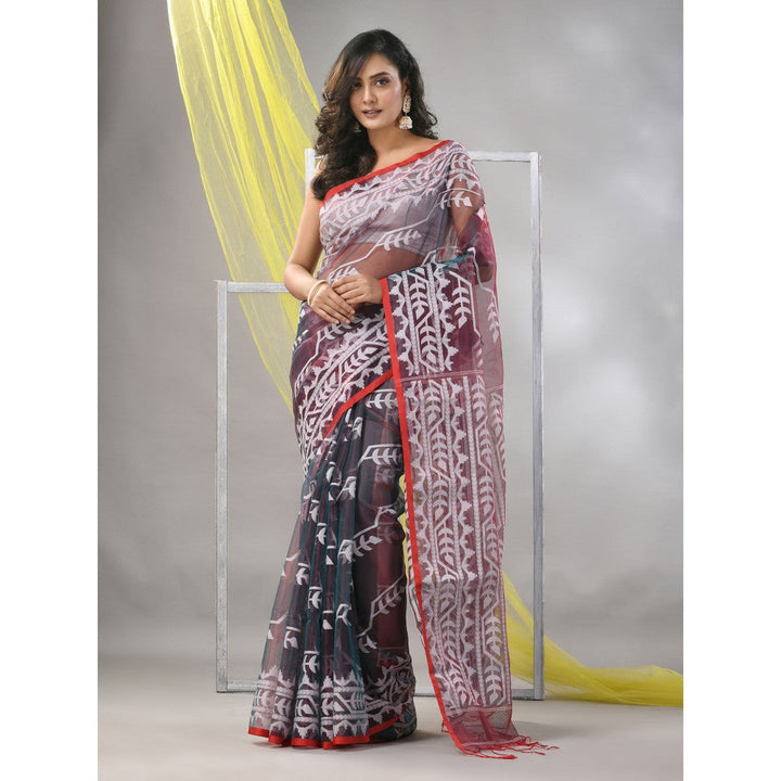 CHARUKRITI Brown Muslin Dual-Tone Jamdani Designs Saree with Unstitched Blouse