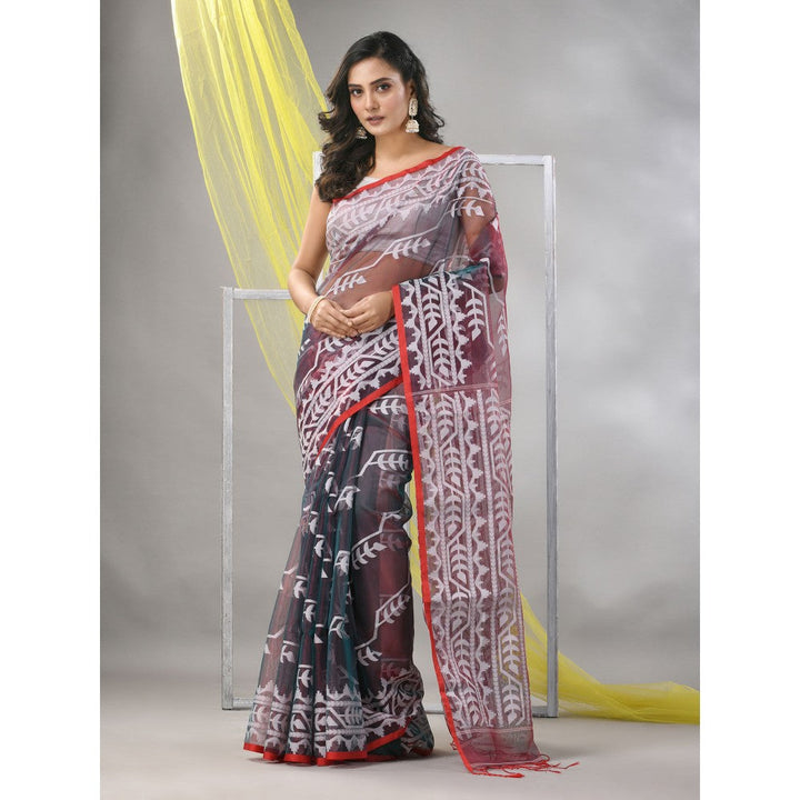 CHARUKRITI Brown Muslin Dual-Tone Jamdani Designs Saree with Unstitched Blouse