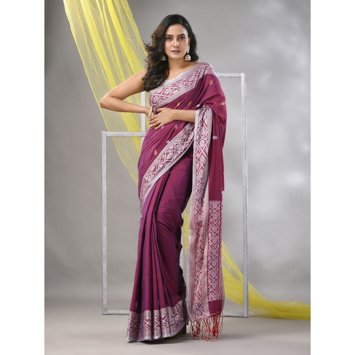 CHARUKRITI Magenta Cotton Soft Nakshi Pattern Saree with Unstitched Blouse