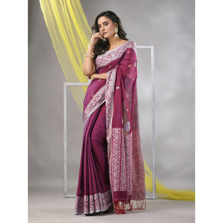 CHARUKRITI Magenta Cotton Soft Nakshi Pattern Saree with Unstitched Blouse