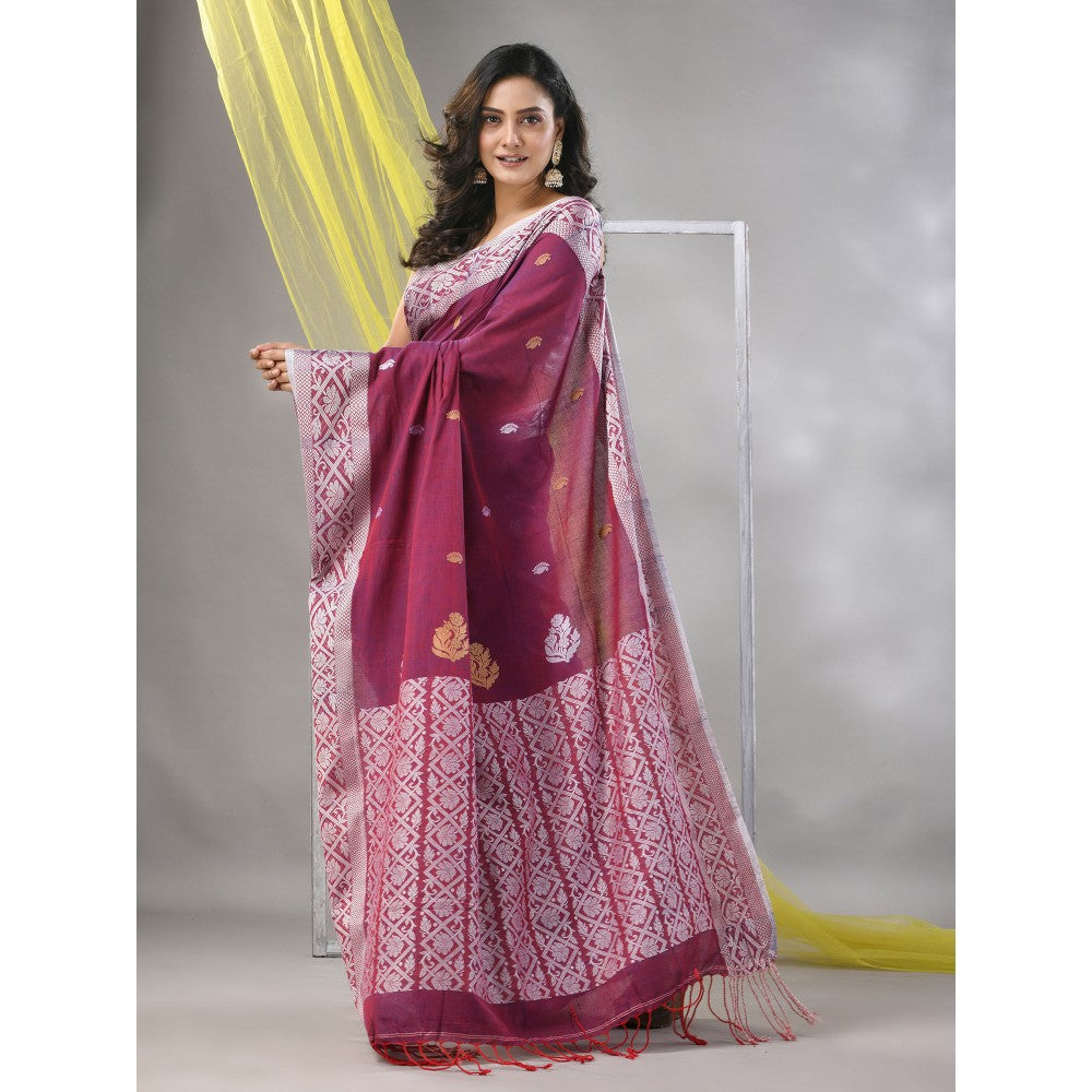 CHARUKRITI Magenta Cotton Soft Nakshi Pattern Saree with Unstitched Blouse