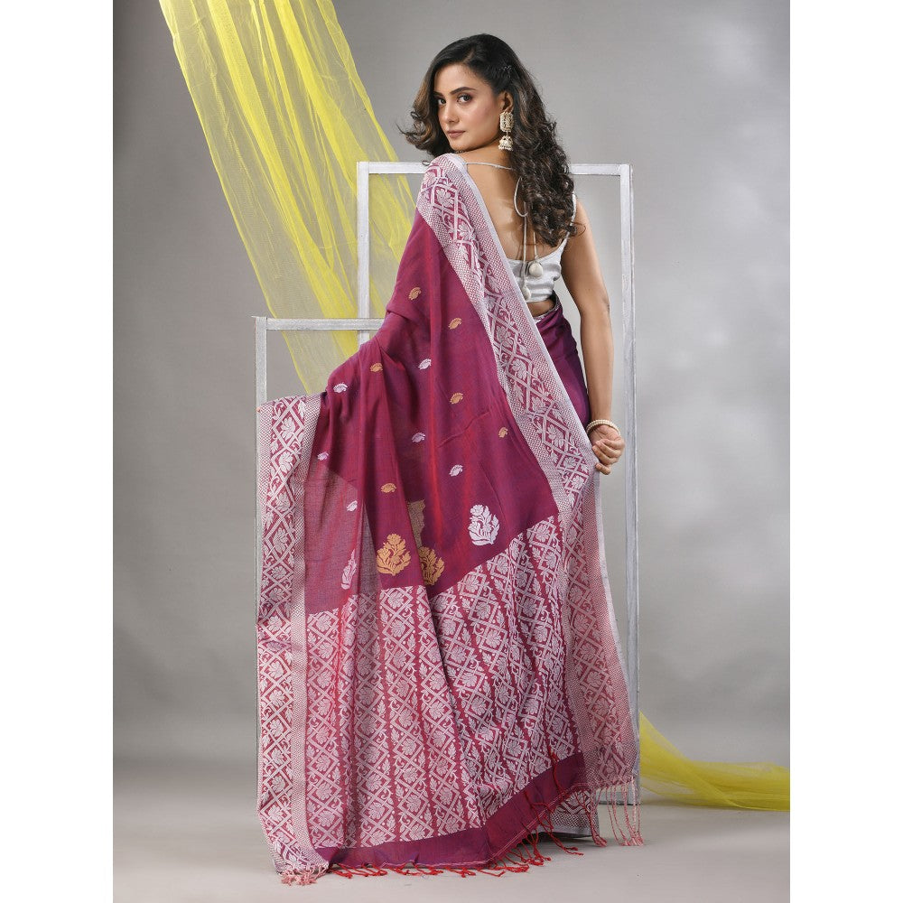 CHARUKRITI Magenta Cotton Soft Nakshi Pattern Saree with Unstitched Blouse