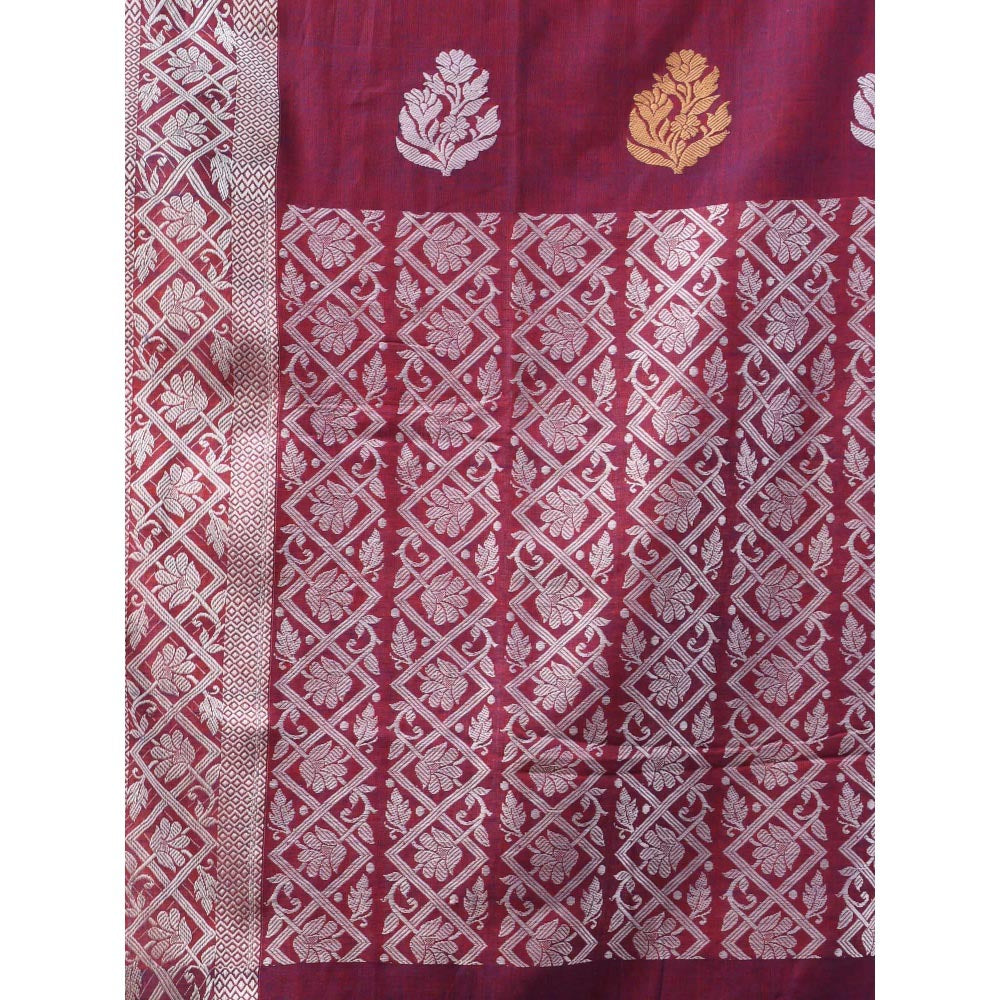 CHARUKRITI Magenta Cotton Soft Nakshi Pattern Saree with Unstitched Blouse